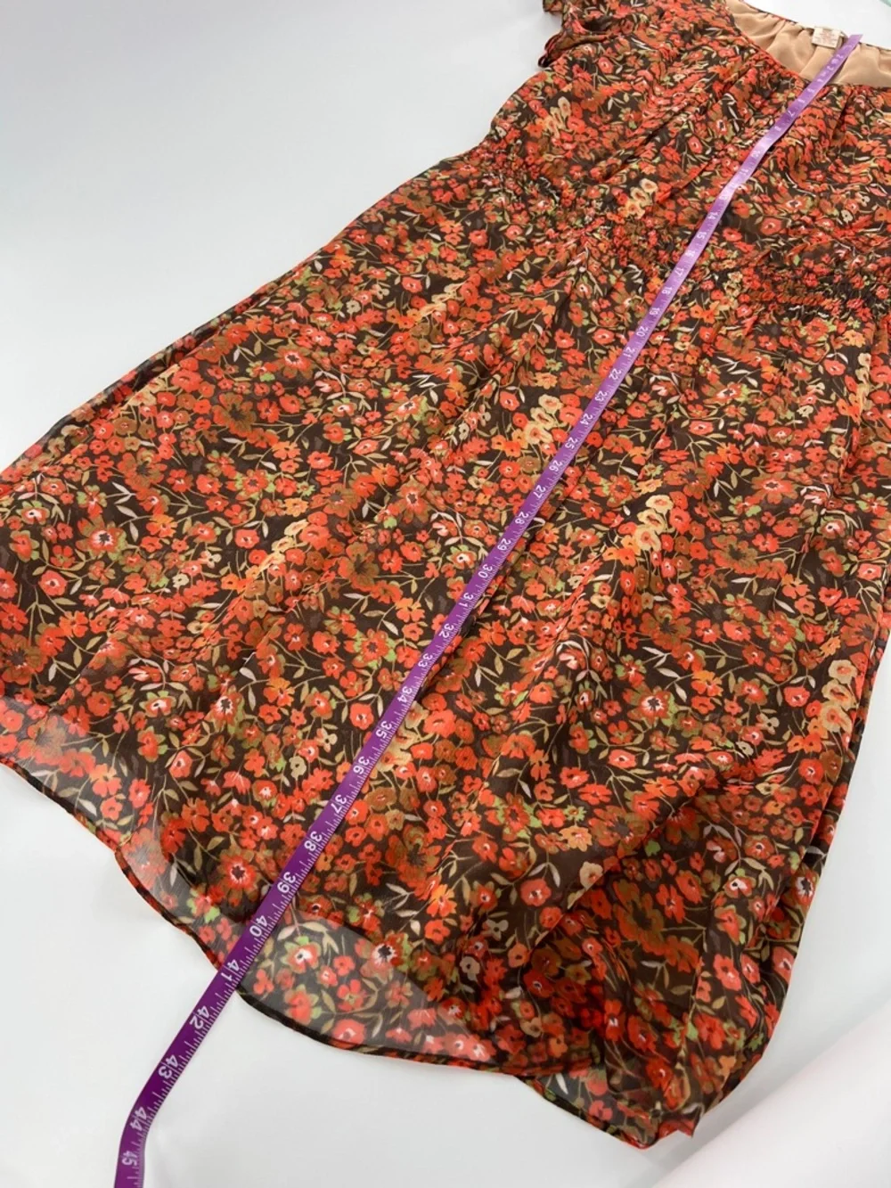 Sundance Silk‎ flutter Sleeve Midi Dress in Rust Floral vintage retro feminine 6